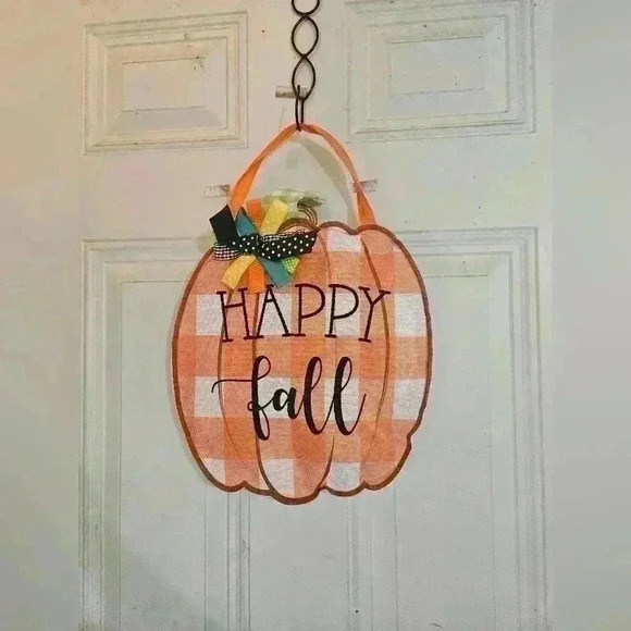evergreen Other - Happy Fall Pumpkin Door Hanger; Burlap 17"Lx13"W!